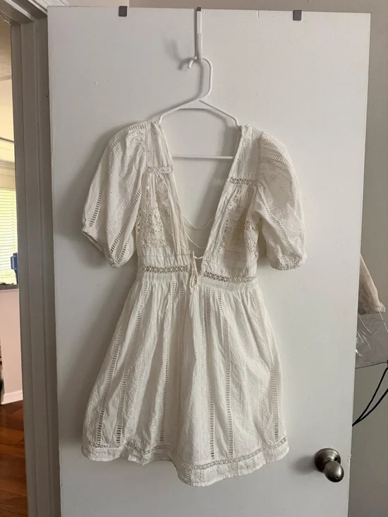 Urban Outfitters Cream Lace Mini Dress with Puff Sleeves - Picture 1 of 4